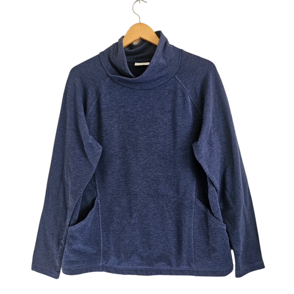 L.L. Bean Cozy Pullover Cowl Neck Lounge Sweater, Heathered Blue Size L